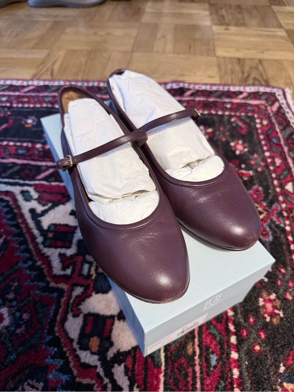 Margaux Demi Jane flats in Burgundy Nappa in size 39M